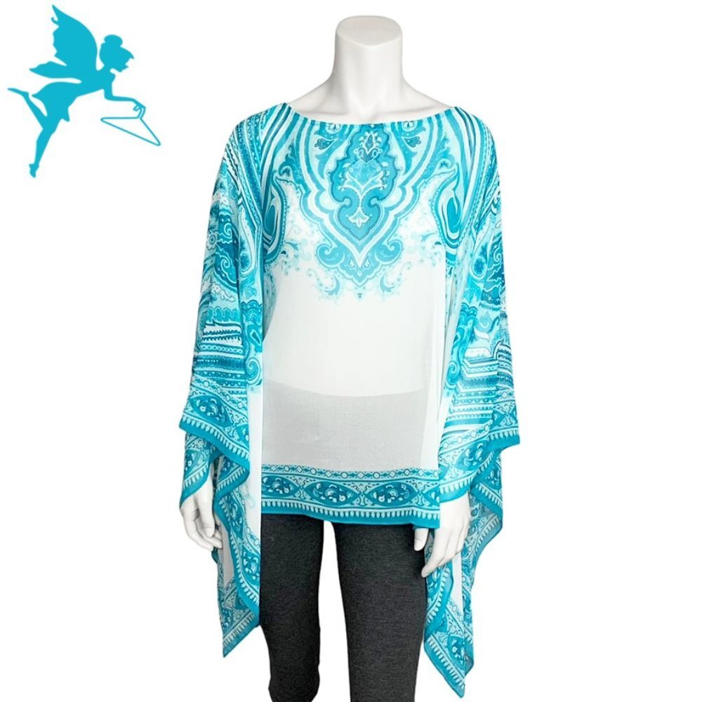 CALYPSO ST. BARTH "Etro-Inspired" Sheer Teal Medallion Print Poncho